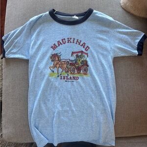 Excellent Vintage Condition Large Mackinac Island Mich Burnout Blue Ringer Tee